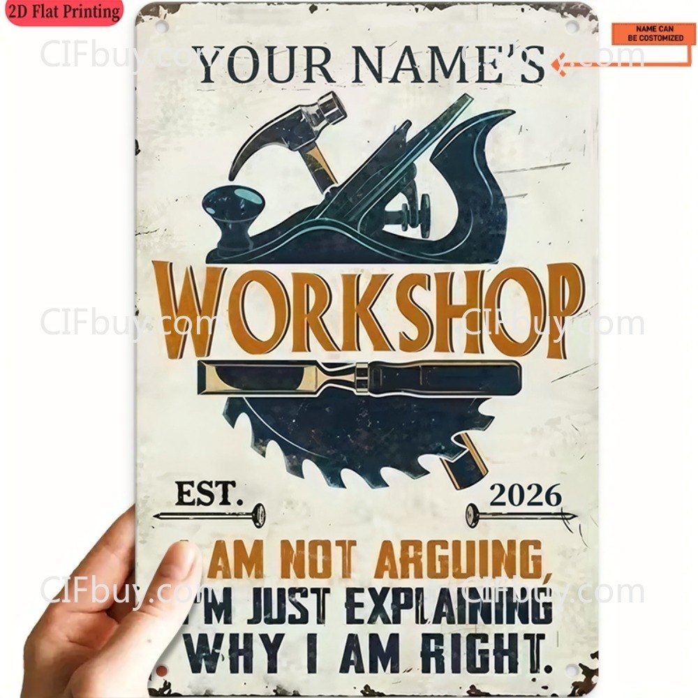 Workshop Tools With Name - Letrero Metálico Vintage 2D Personalizado con